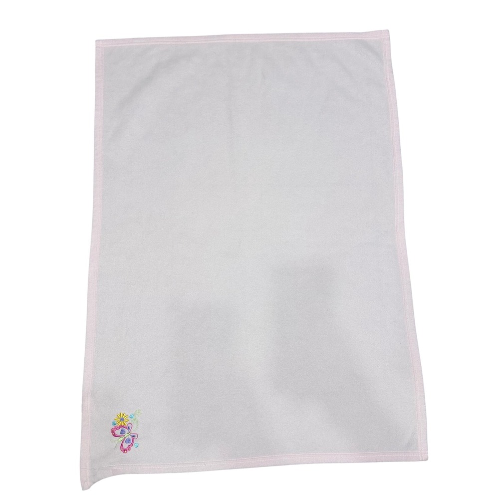 Fisher-Price Pink Fleece Baby Blanket Butterfly Flower Embroidery 2008 28x39